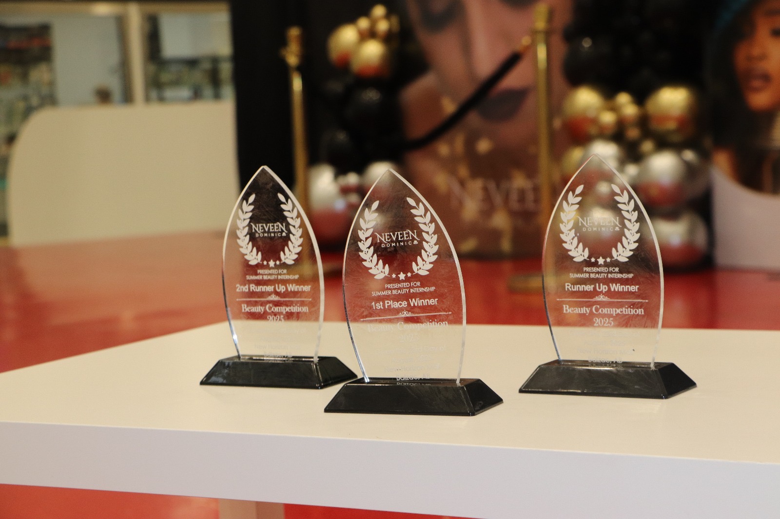The Beauty Competition trophies displayed before the ceremony