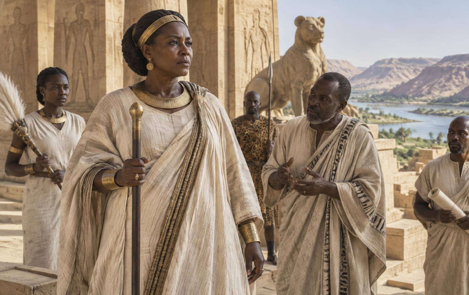 Artist interpretation of a Kushite Kandake in a royal setting